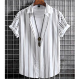 Noxwear - Hawaiian Shirts For Men 3d Stripe Print High-Quality Men'S Clothing Loose Oversized Shirts And Blooms Summer Casual Short Sleeve