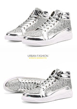 Noxwear - Men's Boots Nightclubs Fashiona Sequins With Diamonds Gold Leather Boots Trendy High Top Sports Casual Shoes Large Size 38-48