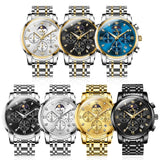 Noxwear - OLEVS Top Luxury Brand Men's Watches Moon Phase Chronograph Quartz Watch for Man Gold Stainless Steel Luminous Original Watch