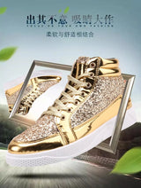 Noxwear - Men's Boots Nightclubs Fashiona Sequins With Diamonds Gold Leather Boots Trendy High Top Sports Casual Shoes Large Size 38-48