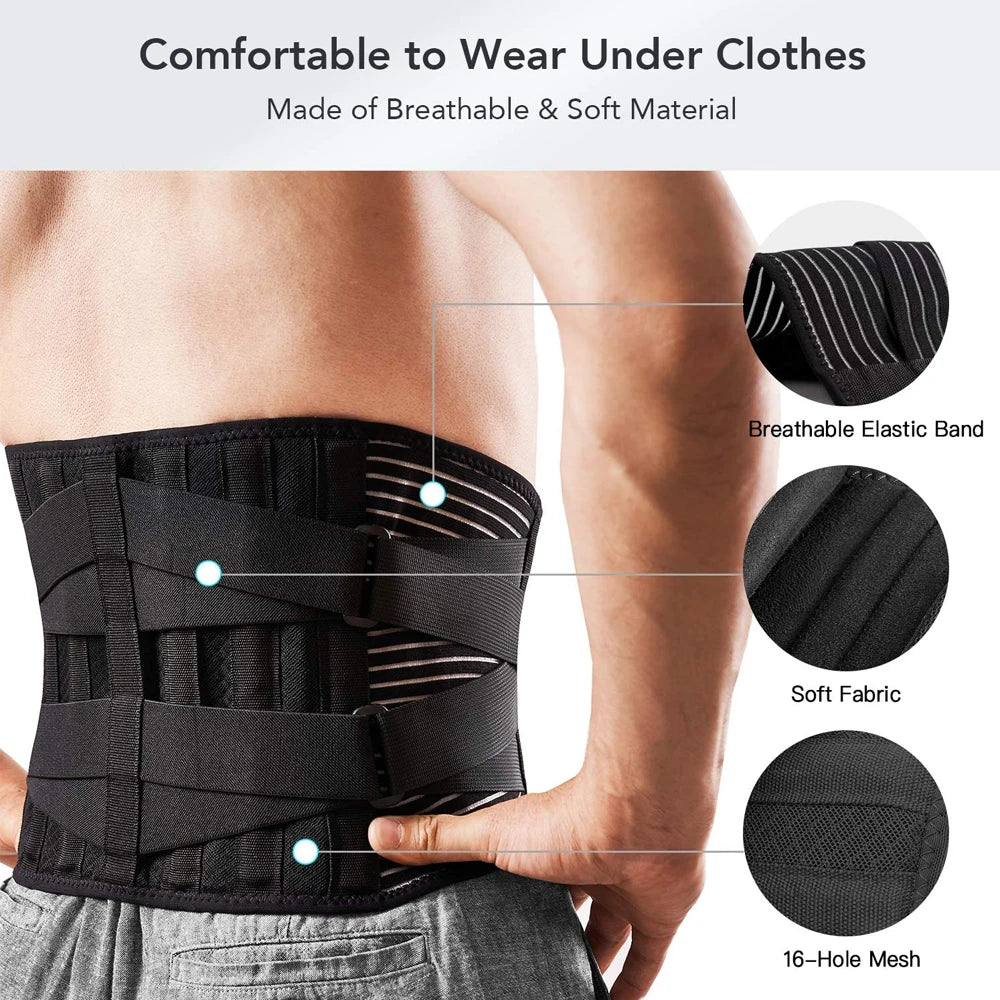 Noxwear - Lower Back Brace with 6 Stays Anti-skid Orthopedic Lumbar Support Breathable Waist Support Belt for Men Women Gym Pain Relief