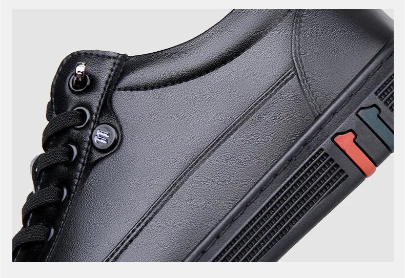 Noxwear - New Shoes for Men Genuine Leather Casual Shoes Spring Autumn Cool Black Flat Skateboard Shoes Youth Fashion Slip-on Sneakers