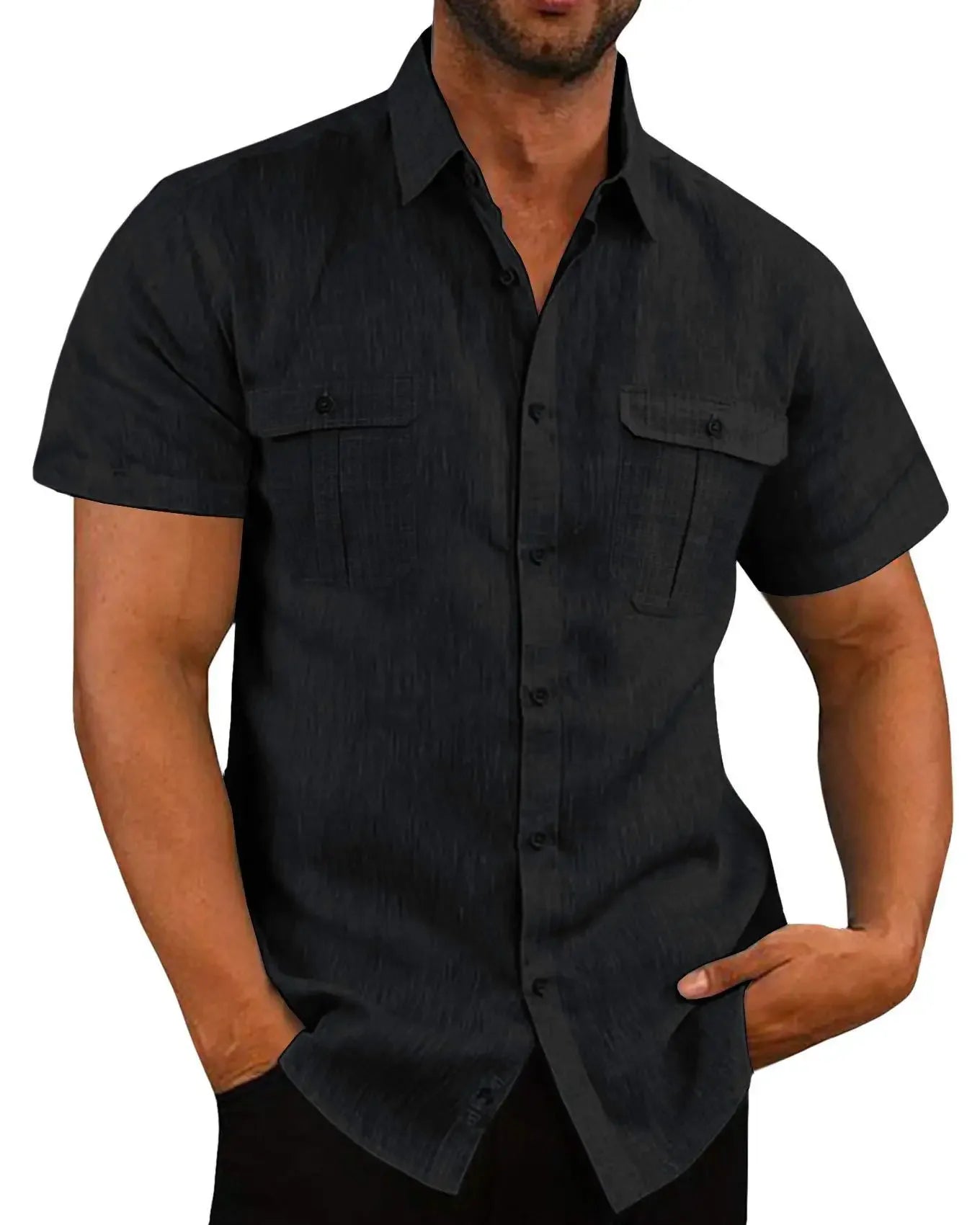 Noxwear - Cotton Linen Hot Sale Men Short-Sleeved Shirts Summer Solid Color Comfort Collar Casual Beach Style Plus SizeMale Shirts M-5XL