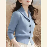 Noxwear 2025 New Spring Autumn Turndown Collar High End Women Knitt Cardigan Sweater Fashion Korean Version Female Knitwear Tops