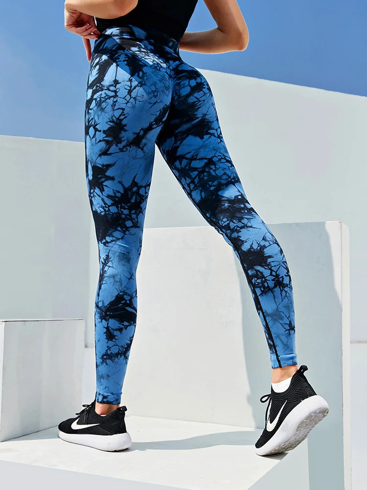 Noxwear CHRLEISURE Tie Dye Push Up High Waist Leggings Stretch Athletic Women Sexy Pants Casual Seamless Gym Knitting Leggings Femme