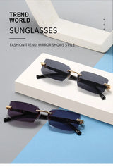 Noxwear - Rimless Sunglasses Rectangle Fashion Popular Women Men Shades Small Square Sun Glasses For Female Male Summer Traveling Oculos