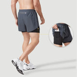 Noxwear - Men's Running Shorts Quick-drying Fitness Black Double Layer Shorts Men New Sport Workout Training Bodybuilding Short Pants