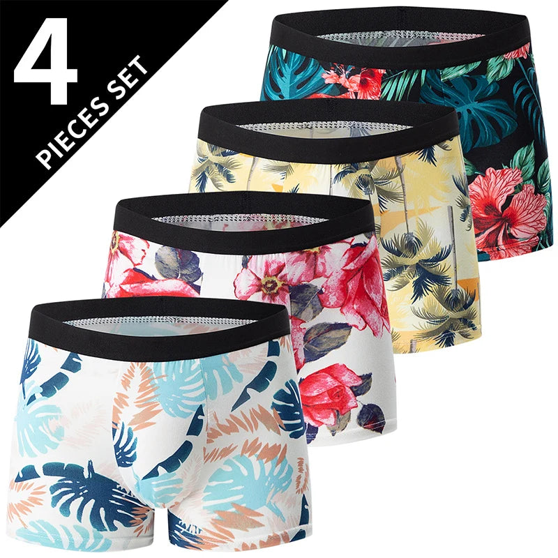 Noxwear - 4/10piece Men's European And American Size Printed Fashionable Underwear Comfortable Plus Size Boxer Shorts Casual Sports Shorts