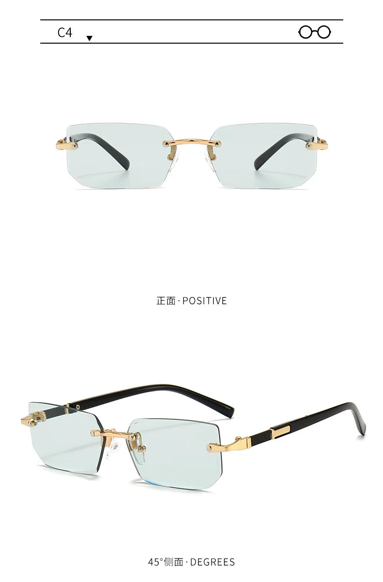 Noxwear - Rimless Sunglasses Rectangle Fashion Popular Women Men Shades Small Square Sun Glasses For Female Male Summer Traveling Oculos