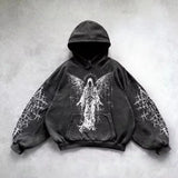 Noxwear - 6xl Retro Gothic Evil Angel Print Hip Hop Hoodie for Men Y2k Punk Casual Loose Pullover Women Streetwear Sweatshirt Hoodies