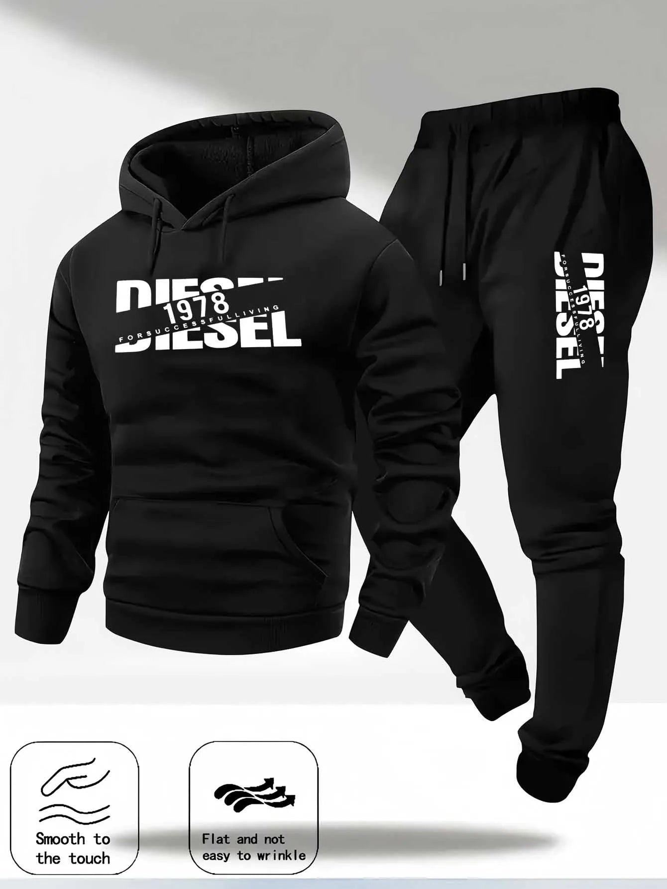 Noxwear-Men Fashion Print Tracksuit Hooded Sweatshirt+Sweatpants Set Autumn winter Casual Fitness Jogging Sports Two-Piece Unisex Outfit