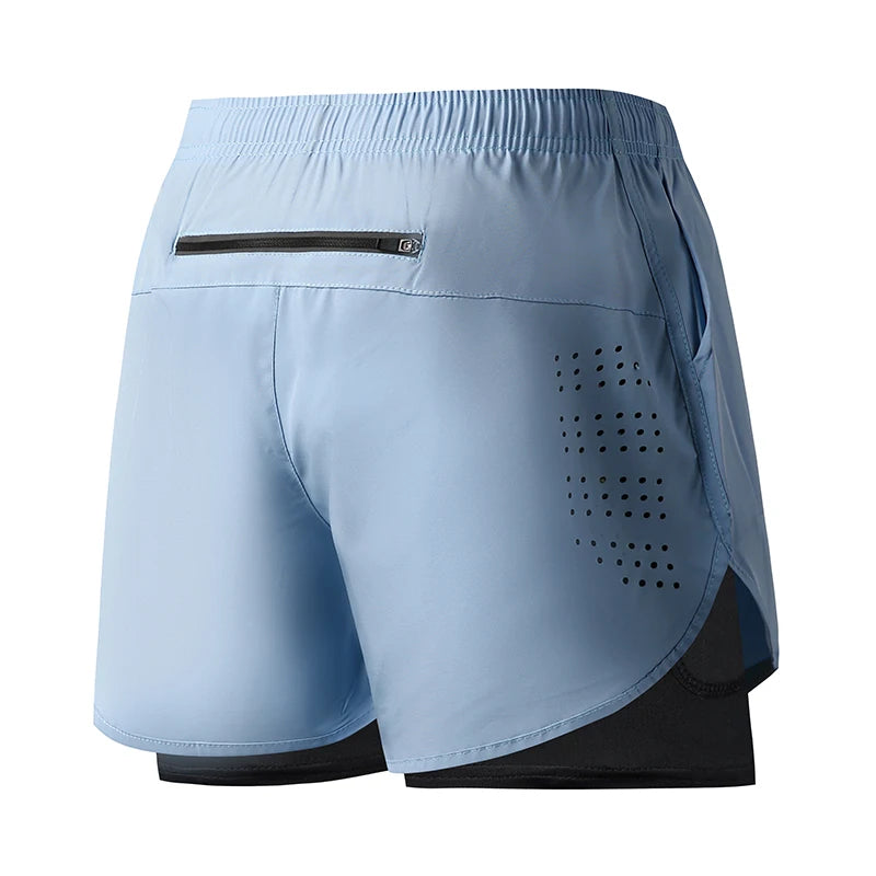 Noxwear - Men's Running Shorts Quick-drying Fitness Black Double Layer Shorts Men New Sport Workout Training Bodybuilding Short Pants