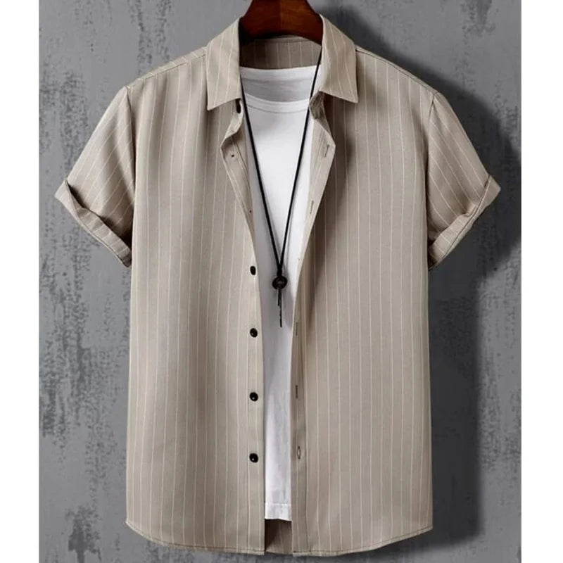 Noxwear - Hawaiian Shirts For Men 3d Stripe Print High-Quality Men'S Clothing Loose Oversized Shirts And Blooms Summer Casual Short Sleeve
