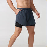 Noxwear - Men's Running Shorts Quick-drying Fitness Black Double Layer Shorts Men New Sport Workout Training Bodybuilding Short Pants