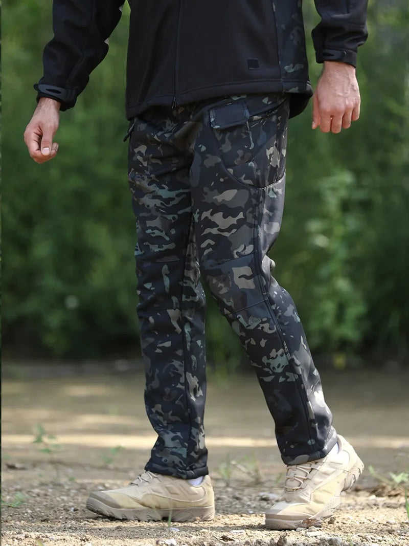 Noxwear - Men's Winter Pants Water Resistant Fleece Lined Snowboard Ski Softshell Tactical Pants with Multi-Pockets Outdoor Work Pants
