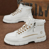 Noxwear - Winter Mens Warm Ankle Boots Fashion Versatile White Leather Shoes Outdoor Non-slip Sneakers for Man Motocycle Snows Boots Botas