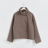 Noxwear Stand Collar Women Winter Woolen Coats 2025 Autumn Single Breasted Loose Female Long Sleeve Jacket Office Lady Street Short Coat