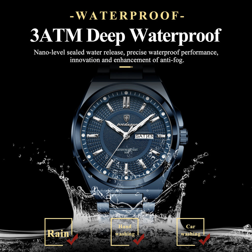 Noxwear - POEDAGAR Sport Original Men Clock Quartz Date Week Luxury Man Wristwatch Waterproof Luminous Stainless Steel Men's Watches Reloj