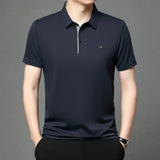 Noxwear - New Men's Business Casual Short Sleeved Shirt with Badge Solid Color Polo Shirt Fashionable Breathable Comfortable Versatile Top
