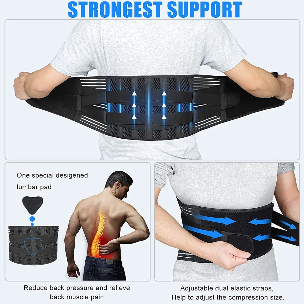 Noxwear - Lower Back Brace with 6 Stays Anti-skid Orthopedic Lumbar Support Breathable Waist Support Belt for Men Women Gym Pain Relief