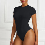 Noxwear Sexy One Piece Bodycon Bodysuit Short Sleeve O Neck Open Basic White Black Red Overalls Women Body Top Skinny Rompers Female