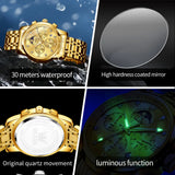 Noxwear - OLEVS Top Luxury Brand Men's Watches Moon Phase Chronograph Quartz Watch for Man Gold Stainless Steel Luminous Original Watch
