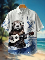 Noxwear - Men's linen short sleeved shirt, loose top, animal print, fashionable trend, outdoor street, casual and comfortable