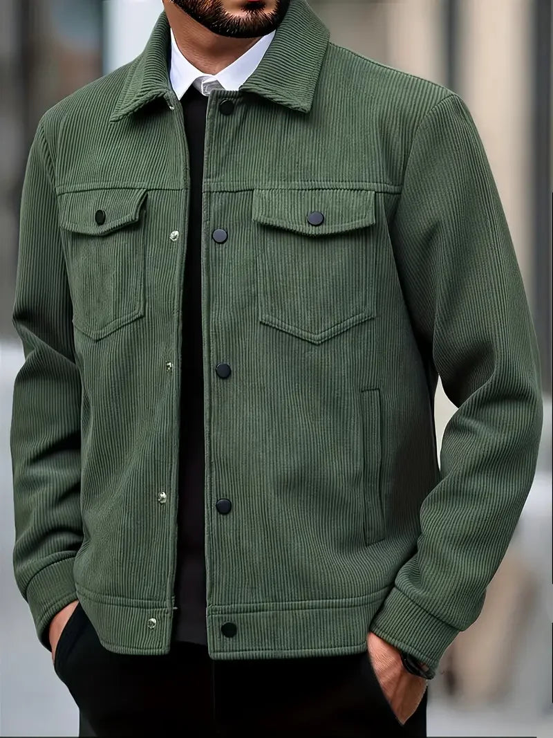 Noxwear - Men's Corduroy Jacket Fashion Casual Solid Color Versatile Top Outerwear for All Occasions