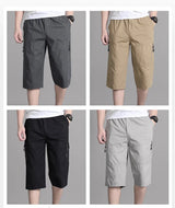 Noxwear - Mens Cargo Shorts Knee Pants Zipper Pocket Summer Cotton Shorts Climbing Jogger Elastic Waist Sports Wear