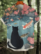 Noxwear - Men's linen short sleeved shirt, loose top, animal print, fashionable trend, outdoor street, casual and comfortable