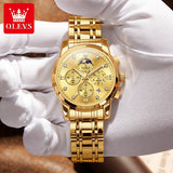 Noxwear - OLEVS Top Luxury Brand Men's Watches Moon Phase Chronograph Quartz Watch for Man Gold Stainless Steel Luminous Original Watch