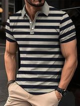 Noxwear - Men's Short Clothes Sleeved Lapel 3D Digital Printed Striped Polo Shirt Summer  Man's Business Casual Top Clothes Oversized