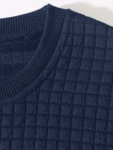 Noxwear - Autumn Men's Crew Neck Pullover Solid Color Casual Jacquard Check Sweatshirt Long Sleeve Warm Slim Sweaters Knitted Streetwear