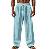 Noxwear -  New Men Cotton and Linen Casual Pants Simple and Comfortable Straight Leg Pants Waist Drawstring Plus Size Looser S-4XL