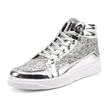 Noxwear - Men's Boots Nightclubs Fashiona Sequins With Diamonds Gold Leather Boots Trendy High Top Sports Casual Shoes Large Size 38-48