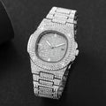 Noxwear - Luxury Full Diamond Men's Stainless Steel Watches Male Sports Quartz Wristwatch with Calendar