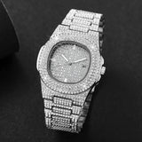 Noxwear - Luxury Full Diamond Men's Stainless Steel Watches Male Sports Quartz Wristwatch with Calendar