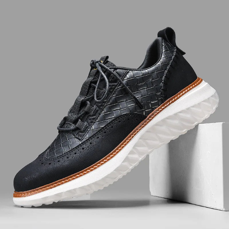 Noxwear - New Shoes for Men Leather Casual Shoes Fashion Breathable Brogues Sport Shoes Street Cool Chunky Sneakers