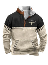 Noxwear - Men'S Vintage Western Hoodie with Aztec Cowboy Design - Beige & Gray Zip-Up Pullover with Pockets, Casual Long Sleeve Outdoor We