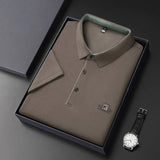 Noxwear - New Men's Business Casual Short Sleeved Shirt with Badge Solid Color Polo Shirt Fashionable Breathable Comfortable Versatile Top