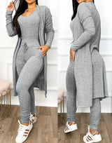 Noxwear Two Piece Set Women Outfit 2023 Spring Fashion Drawstring Pocket Design U-Neck Sleeveless Skinny Jumpsuit & Long Sleeve Coat Set
