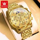 Noxwear - OLEVS Top Luxury Brand Men's Watches Moon Phase Chronograph Quartz Watch for Man Gold Stainless Steel Luminous Original Watch