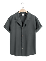 Noxwear - Men's Casual Button Down Shirts Short Sleeve Textured Summer Beach Shirt Cuban Vacation Shirts with Pocket S-XXXL