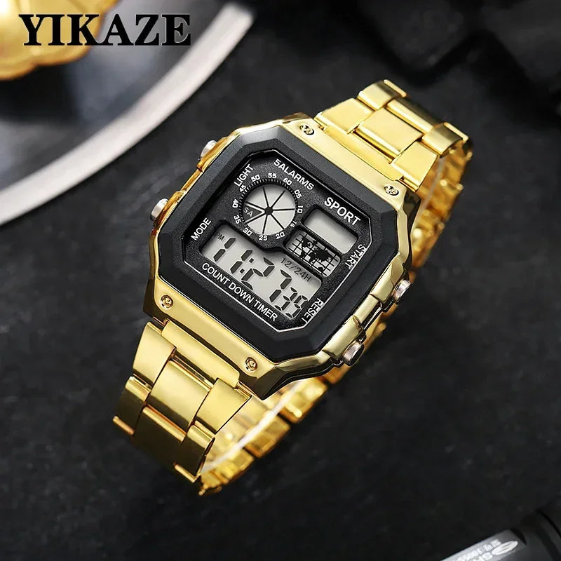 Noxwear - MAYZHISU Classic Men's Digital Watches Luxury Stainless Steel Strap Sport Watches Men Military Clock LED Sport Wristwatch