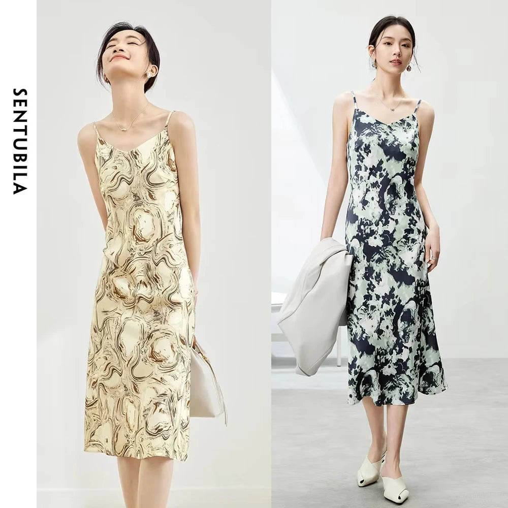 Noxwear SENTUBILA Midi Print Slip Dresses Women 2026 Spring Summer Korean Fashion Sundress Elegant Lady Slim Camisole Dress 121L40493