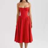 Noxwear Suninheart Spaghetti Strap Summer Party Dresses 2025 New Arrivals Fit and Flare Elegant Midi Dress Red Night Date Dress
