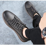 Noxwear - New Shoes for Men Genuine Leather Casual Shoes Spring Autumn Cool Black Flat Skateboard Shoes Youth Fashion Slip-on Sneakers