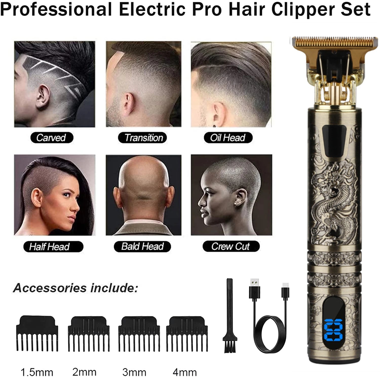 Noxwear - T9 LCD Electric Hairdresser Oil Shaving Head Electric Pusher Carving