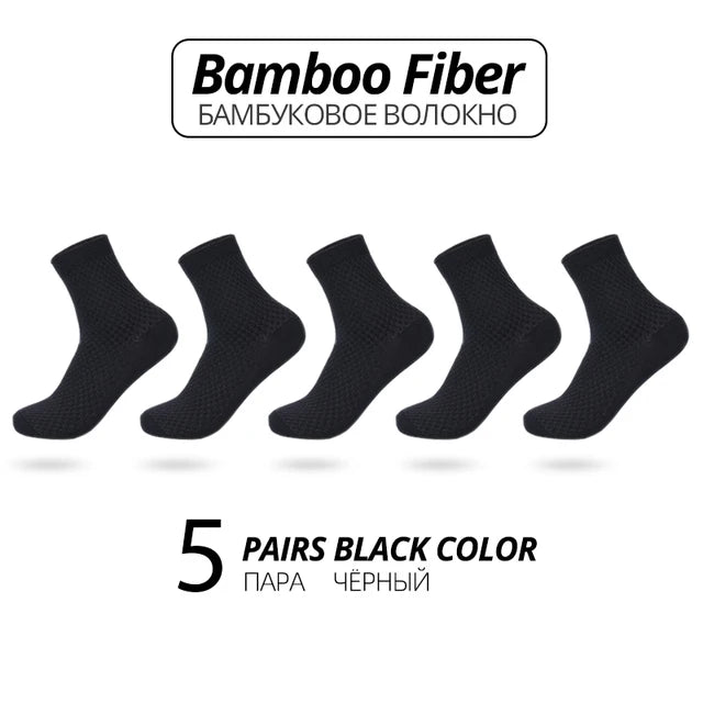 Noxwear - 5 Pairs Bamboo Fiber Men's Socks Classic Business Crew Socks Spring Autumn Casual Comfortable Breathable Compression Bamboo Sox