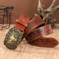 Noxwear - Western Cowboy Belt Cowhead Big Plate Buckle Trend Retro Belt Punk Style Pu Leather Belt